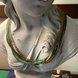 Hand beaded green and gold adjustable necklace